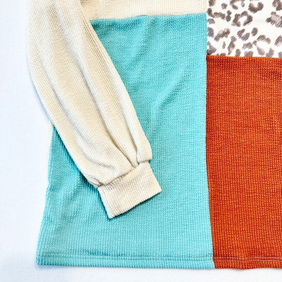 Women’s Leopard Print Color Block Sweater Casual Fall Winter Pullover Size Large - Picture 4 of 7